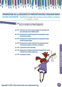 Promotion de la sécurité et prévention des traumatismes
Outil à l’usage des acteurs du milieu scolaire - 1ère édition - 2020 - Fiches pratiques